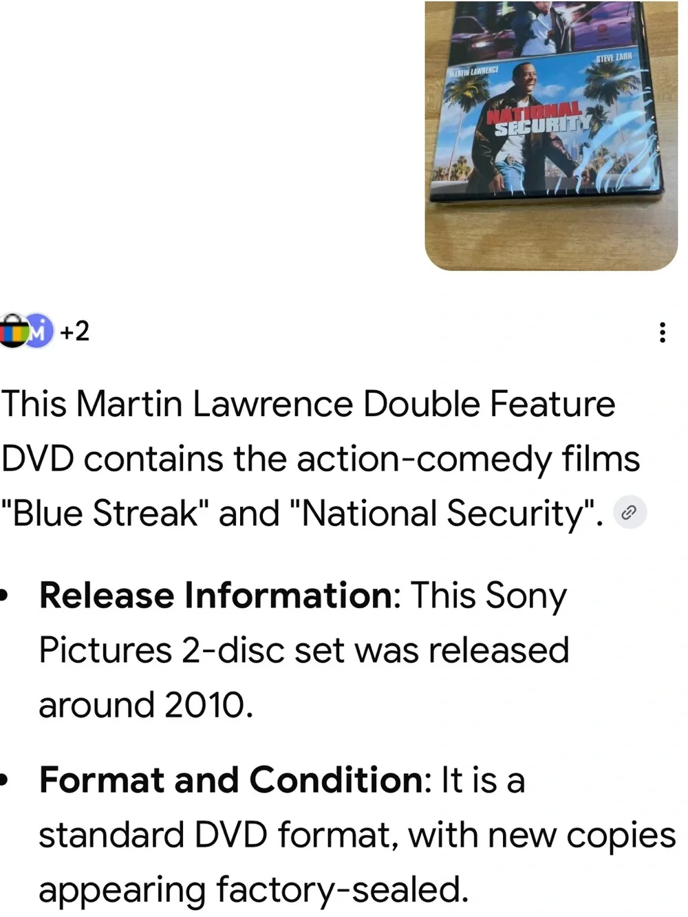 #2845*Martin Lawrence Double Feature: Blue Streak & National Security - Black DV